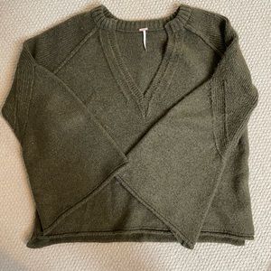 Free People Green Bell Sleeve V Neck Sweater